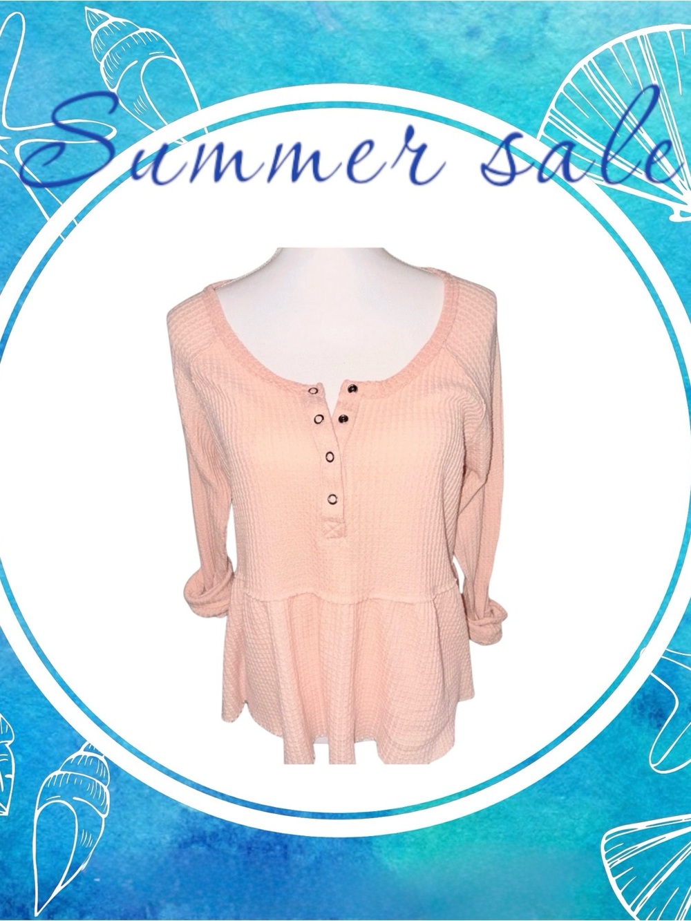 Torrid Peach Waffle Henley Peplum Long Sleeve Top